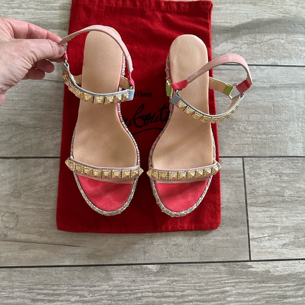 Christian Louboutin Pink Multicolor Platform Espadrille Sandals - Picture 2 of 3